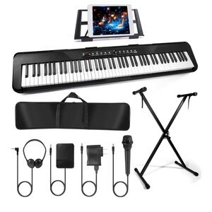 Black Digital Piano Keyboard with Stand and Accessories